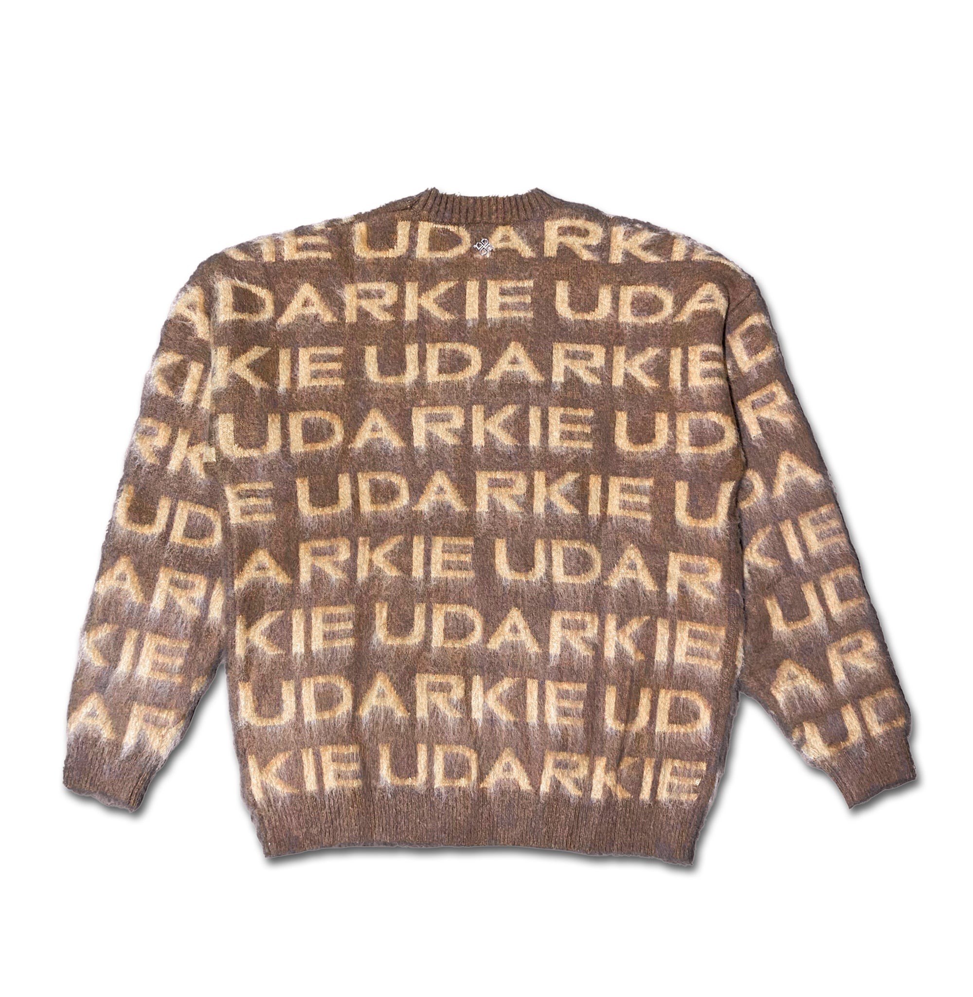 Brown mohair sweater with bold brown UDARKIE logo prints