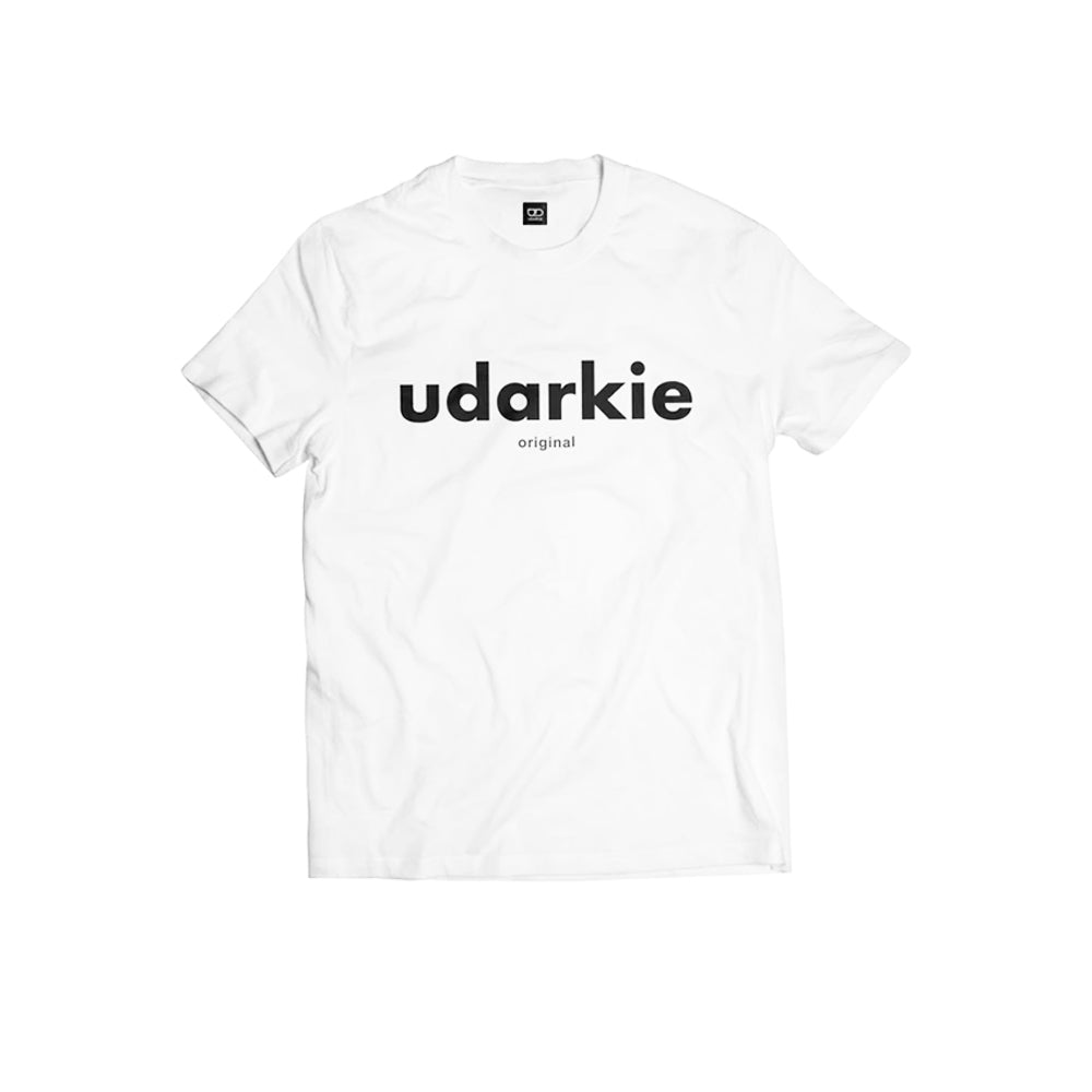 White T-shirt featuring large white "udarkie" text across the chest with smaller "original" text underneath.
